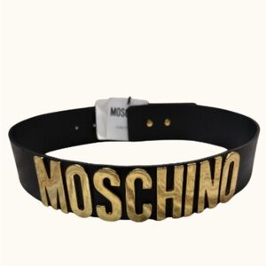 Moschino Belt with Gold Lettering on Black